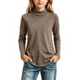 thumbnail image 2 of Girls Turtleneck Long Sleeve Shirts, Soft‑Stretch Mock‑Neck Basic Pullover Top, Casual Curved‑Hem Fitted Layering Tee, 2 of 6