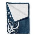 thumbnail image 2 of Enjoy the Little Things Soft Flannel Fleece Throw Blanket, Positive Phrase with Curlicues on Blue Shade Background, Cozy Plush for Indoor and Outdoor Use, 50" x 70", Navy Blue and White, by Ambesonne, 2 of 5