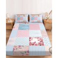 thumbnail image 2 of King Size Fitted Sheet Set - Pink Blue Patchwork 3 Piece Bedding Sets 16" Deep Pocket Fitted Sheet with 2 Pillowcases, Country Floral Farm Plaid Wooden Plank Brushed Microfiber Hotel Bed Sheets, 2 of 9