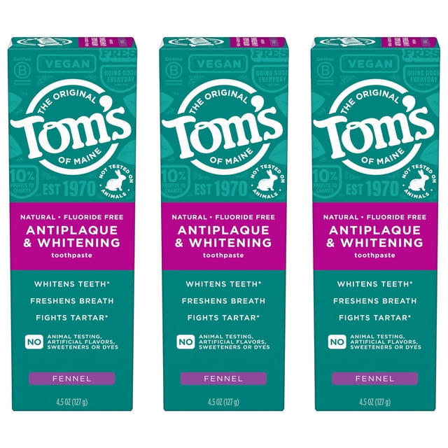 Pasta de dientes Tom's of Maine, antiplaca, blanqueadora, hinojo, 135 ml x 3