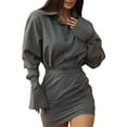 thumbnail image 3 of Women'S Striped Top and Short Skirt Two-Piece Casual Suit Dark Gray S, 3 of 9