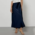 thumbnail image 2 of KDDYLITQ Satin Maxi Skirt for Women a Line Fishtail Skirts Silk Elastic Waistband Work Skirt Casual Long Skirts Navy S, 2 of 4