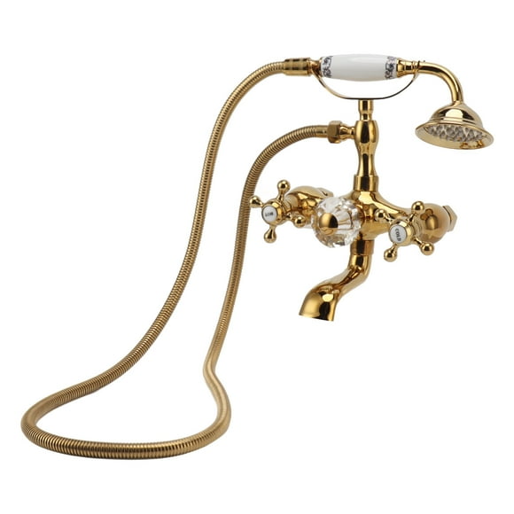 Bathroom Shower Faucet Set Bathroom Tub Faucet Antique Brass Shower System Wall Mounted Brass Handheld Shower Sprayer With Handle Bathtub Faucet Fixture Set Gold