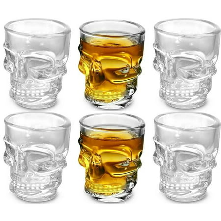 KOVOT Skull Shot Glasses, Set of 6, 1.5 oz, Clear