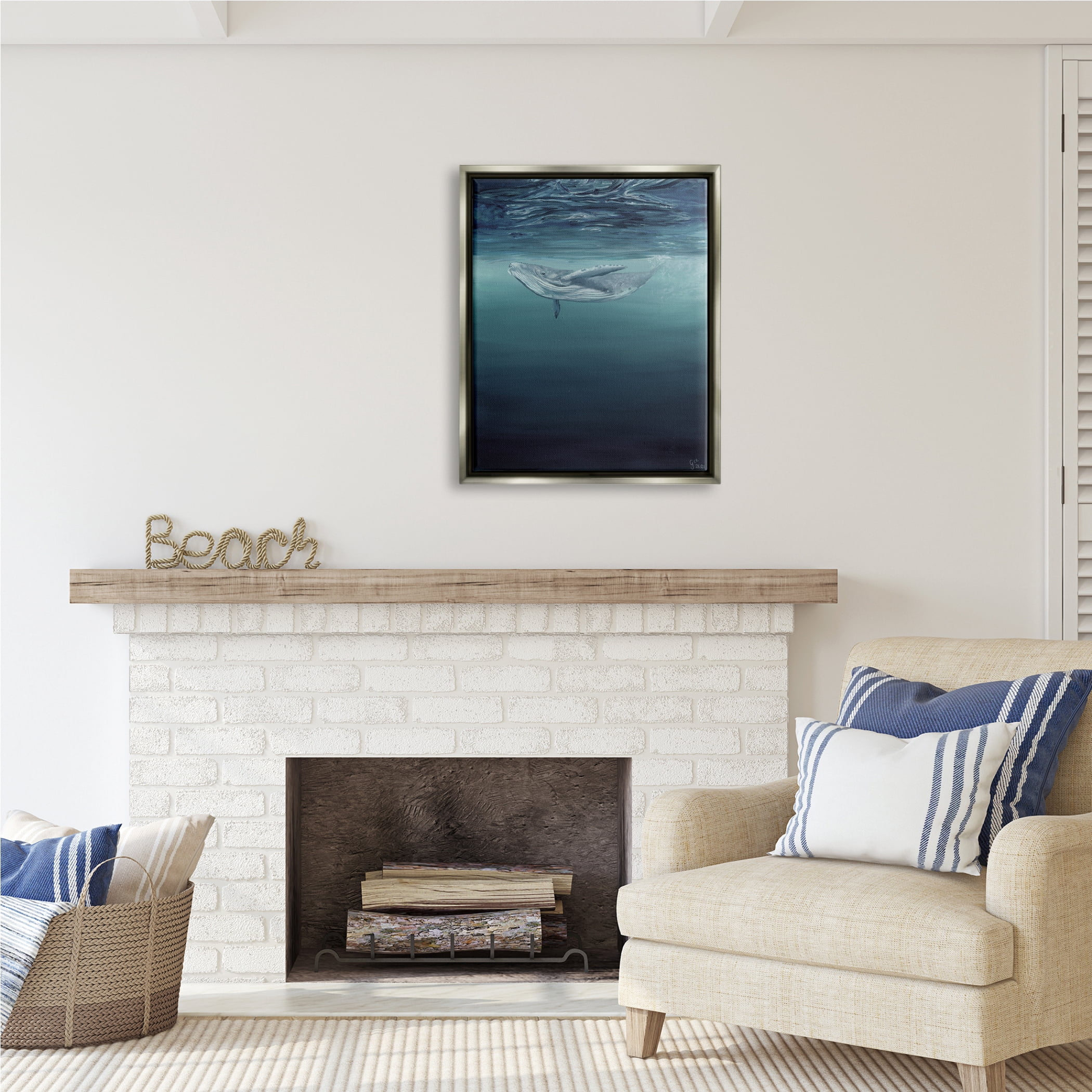 Stupell Industries Whale Swimming Underwater Animals & Insects Painting Gray Floater Framed Art Print Wall Art, 25 x 31