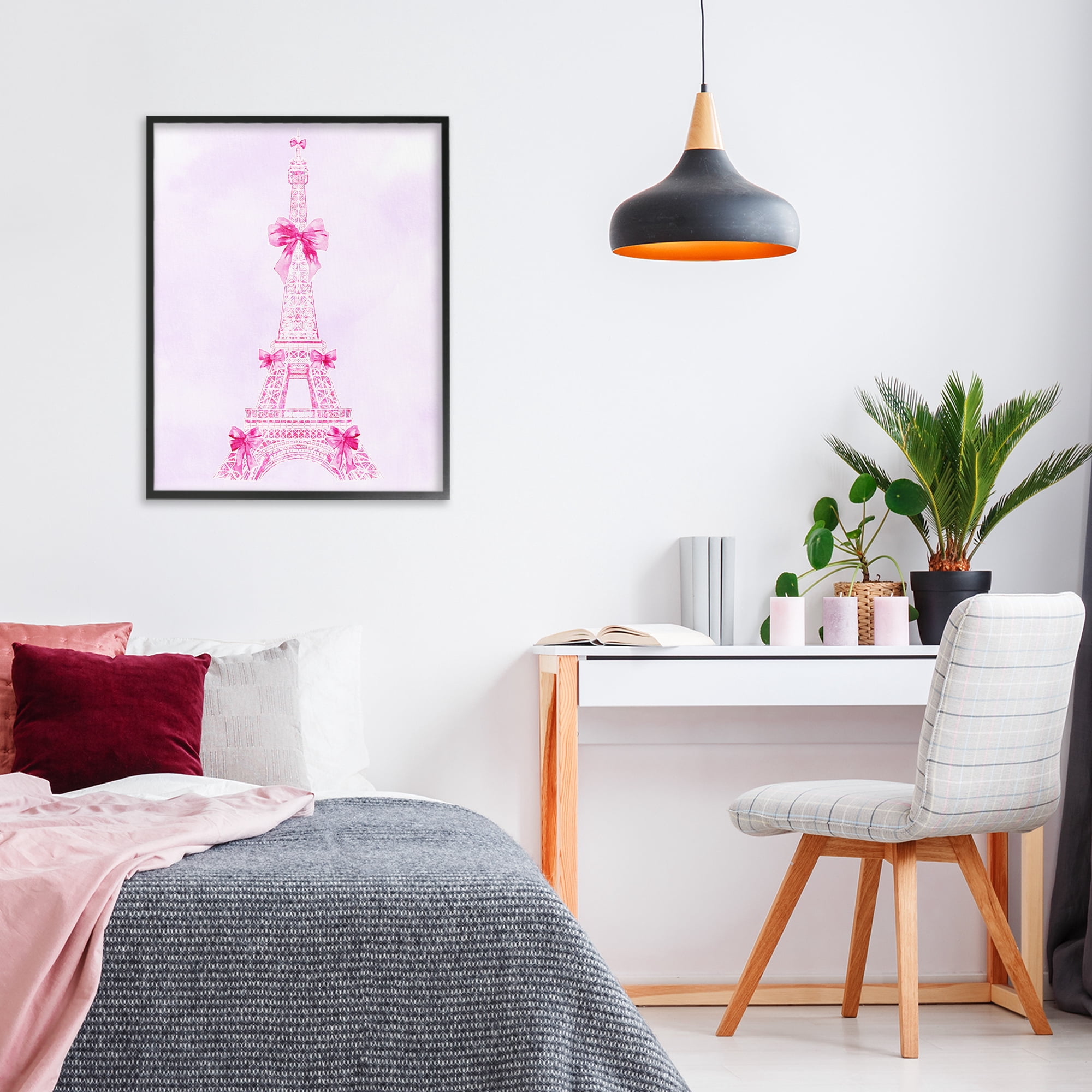 Stupell Industries Ribbon Bedecked Eiffel Tower Black Framed Giclee Art, design by Ziwei Li