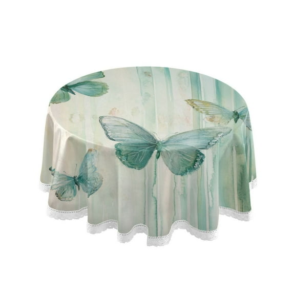 Qxltty Light Green Butterfly Round Tablecloth 60 Inch Dia Washable Table Cover with Dust-Proof Wrinkle Resistant for Restaurant Picnic Indoor and Outdoor Dining