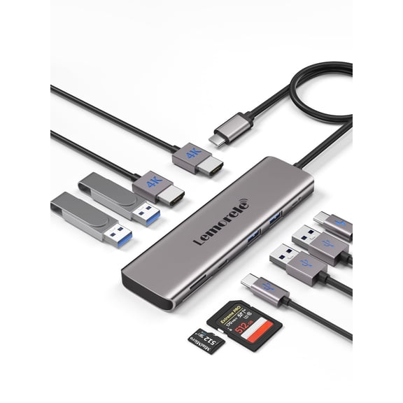 Lemorele TC91 10-in-1 Laptop Docking Station Dual Monitor 4K HDMI Adapter, 5 USB Data Ports, 100W PD Charging,  SD/TF Card Slot, USB C Hub Aluminum Dock for MacBook, Dell, HP, Lenovo,Samsung Galaxy