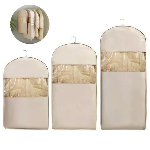 3-Pack Garment Bags, Hanging Closet Organizer with Zipper Compression, Transparent Dust Proof Storage Protector Cover for Wardrobe, 3 Sizes (S/M/L)