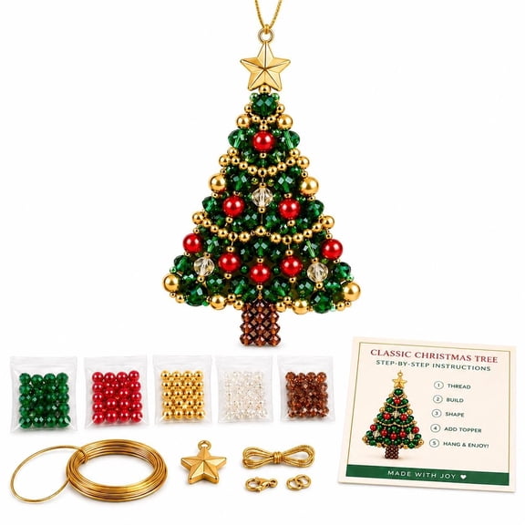 DIY Christmas Tree Beaded Ornament Kit, Easy DIY Activity for Adults and Teens, Perfect for Holiday Tree Decor, Centerpieces, Gift Making, and Family Gatherings(RL)