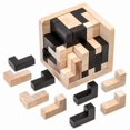 thumbnail image 1 of 3D Puzzle Wooden Cube Children's Adult Brain Teaser Solve The, 1 of 1