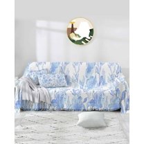 Blue Botanical Sofa Covers for 3 Cushion,Washable Couch Cover for Sectional Sofa Slipcoverwith Tassel,Retro Ink Floral Flower Modern Minimalist Loveseat Covers Futon Cover Throw Blanket 71''x118''