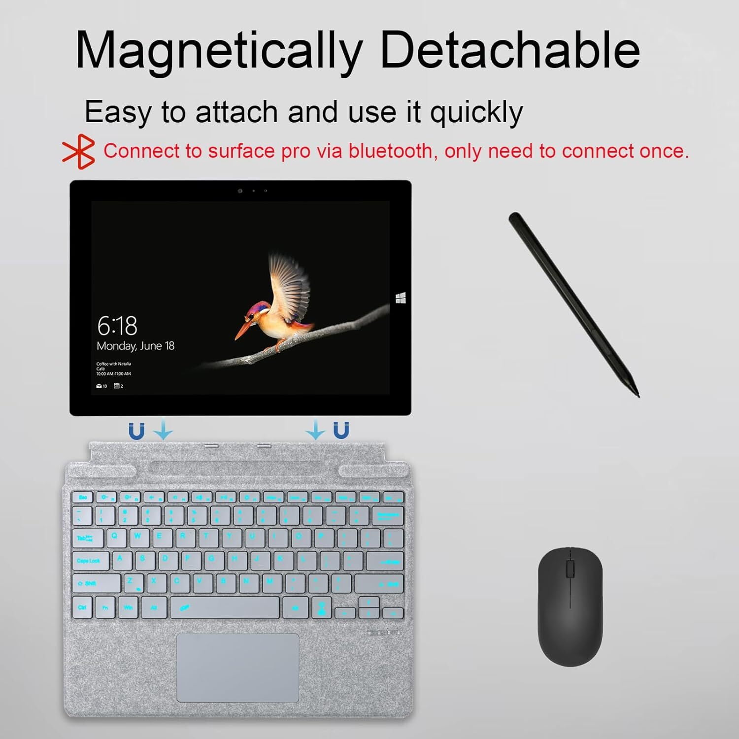 Surface Pro 11/Pro10/ Pro 9/Pro 8キーボード Type Cover for Microsoft Surface Pro 11 ⁄ Pro 10 ⁄ Pro 9 ⁄ Pro 8 ⁄ Pro X,  13 inch, Bluetooth Keyboard with Multi-Touch Trackpad Mouse, 7-Color