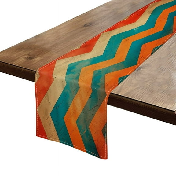 Table Runner 13*72 In,Set Of 1 Vintage-Inspired Pattern With Colorful Designs In Orange And Teal High Density Cotton Linens Machine Washable Table Runner For Kitchen Dining Table Coffee Table Decor