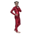 thumbnail image 5 of YunPes Girls Solid Metallic Glossy Leotard Jumpsuit Soft Stretchy Shiny Long Sleeve Onesies Halloween Dress-Up Party Performance Wear, 5 of 8