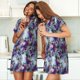 thumbnail image 4 of Easygdp Purple Marble Texture Camisón de manga corta para mujer, informal, estampado, 4 of 6