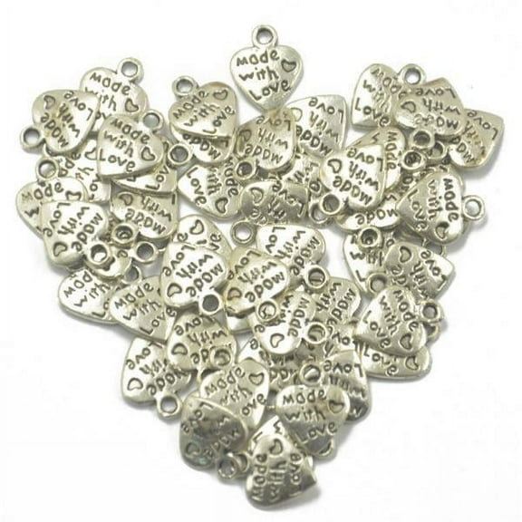 Milageto 3x50Pcs MADE WITH LOVE Heart Charms Pendants for Jewelry Making