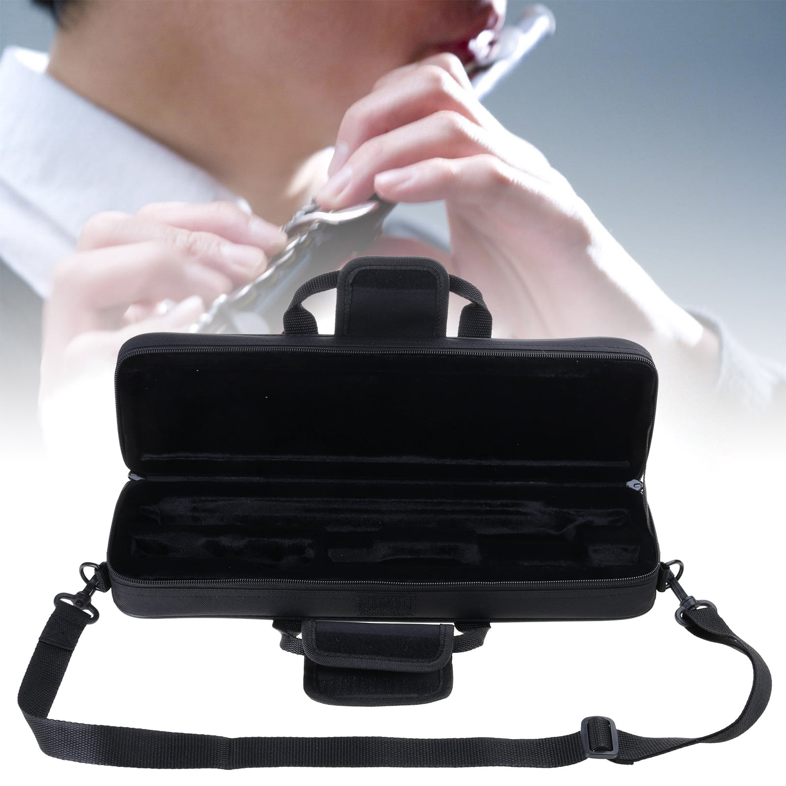 COOLHOOD Nylon Padded Flute Case With Adjustable Shoulder Strap Flute Handbag Shoulder Bag Soft Lining 16 Holes Flute Bag