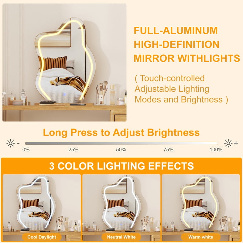 Makeup Vanity Desk with LED Lighted Mirror,Rattan Expandable L-Shaped Corner Table with 6 Drawers,2 Side Shelves,3 Color Modes & Adjustable Brightness Dressing Table for Bedroom Makeup,Home Office