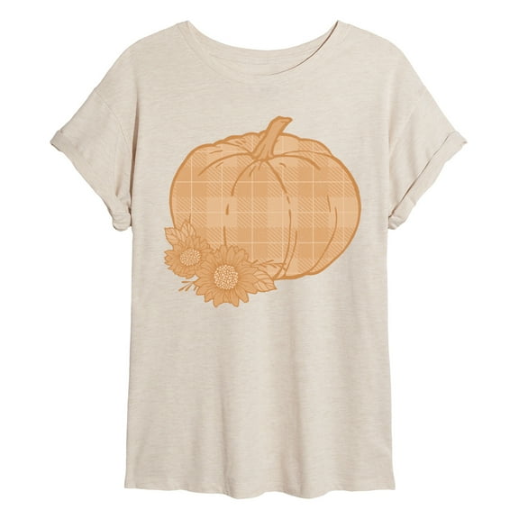 Instant Message - Muted Plaid Pumpkin - Women's Oversized Graphic T-Shirt
