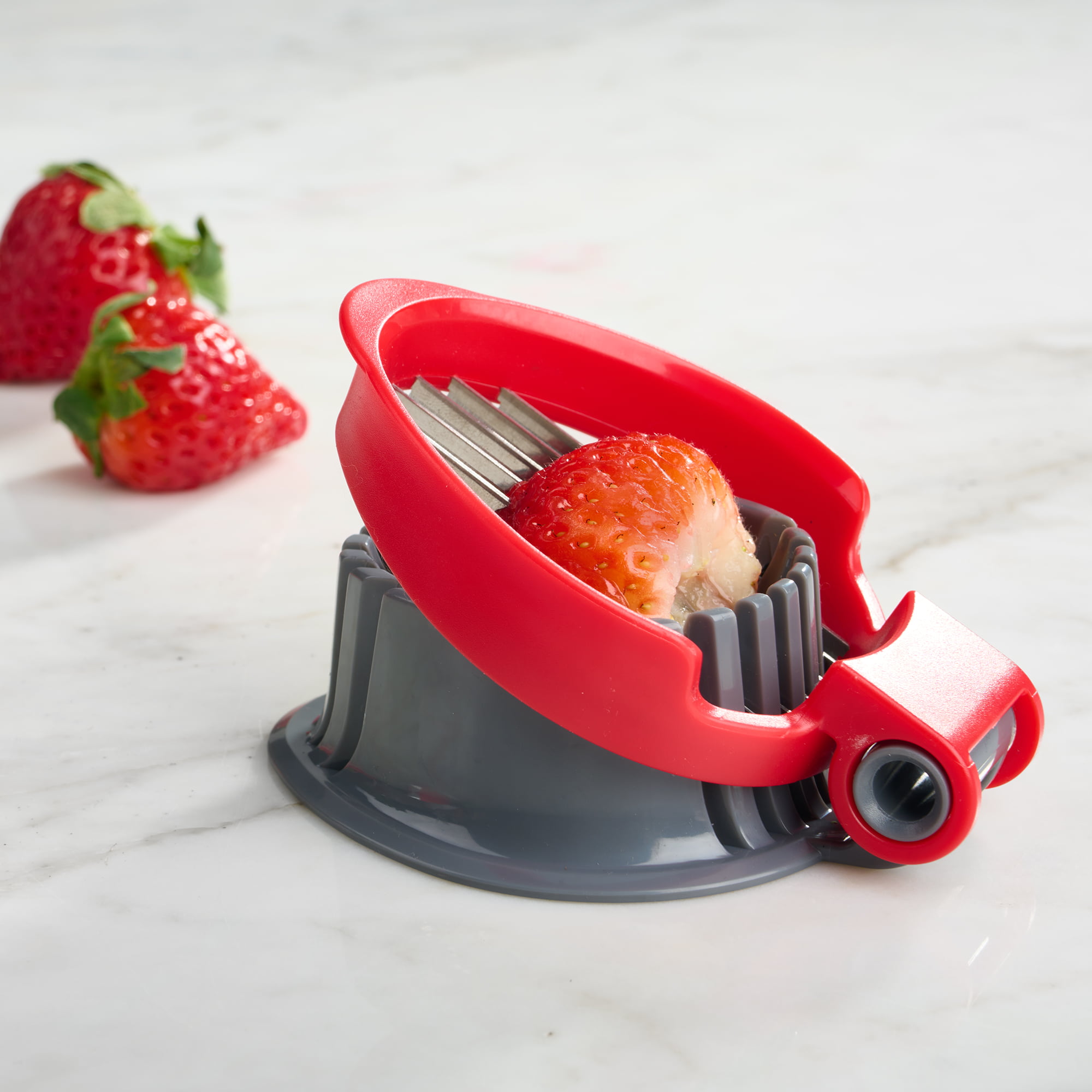 Fusionbrands Pushberry 2-in-1 Strawberry Huller & Slicer Tool, Red