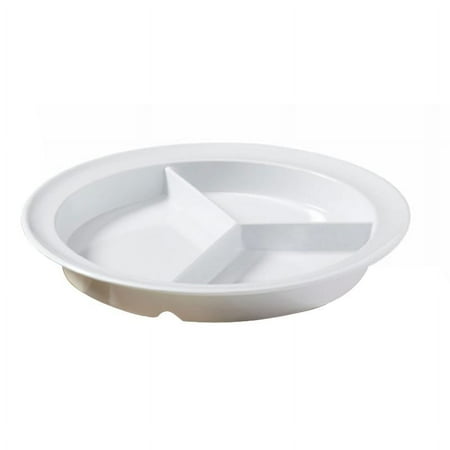 G.E.T. Heavy-Duty 3 Compartment Plastic Divided Compartment Plates, Deep Sided, 9", White (Set of 12)