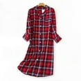 thumbnail image 1 of XIAONU Women's Plaid Flannel Nightgown Loose Fit Three Quarter Sleeve Notch Collar Sleep Dress Soft Casual Sleep Nightgowns, 1 of 3