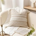 thumbnail image 6 of Decorative Throw Pillow Cover 18x18 Square Cream Neutral White Boho Accent Pillowcase Tassels Farmhouse Cushion for Couch Sofa Bedroom Living Room Home Décor (Cover ONLY, Pack of 1), 6 of 7