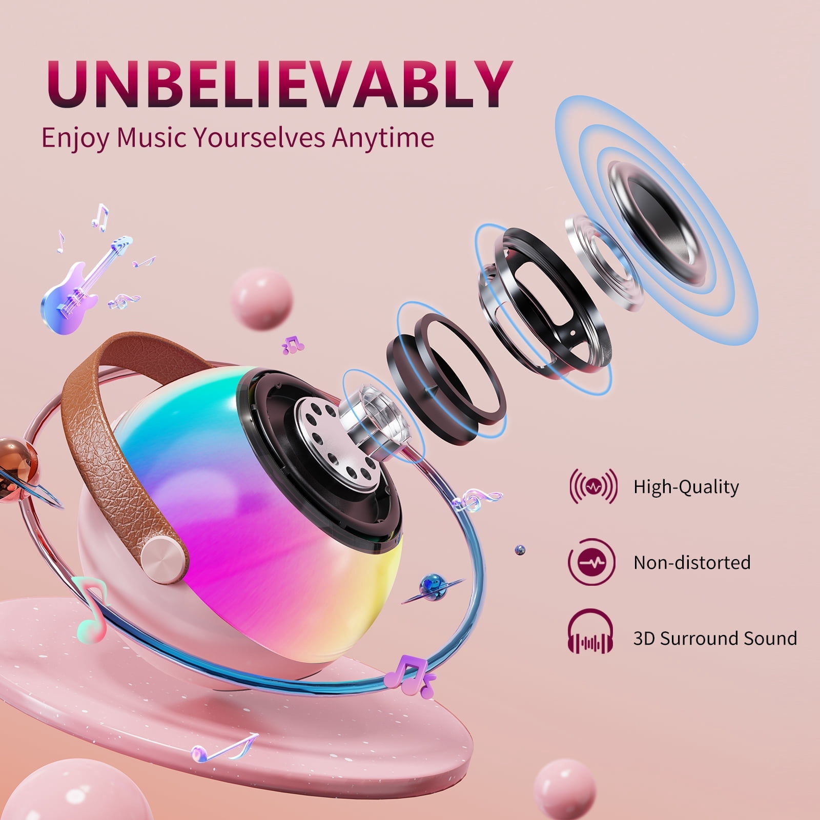 JYX Karaoke Machine for Kids, Portable Bluetooth Speaker with 2 Karaoke Microphone, D25P-T