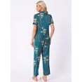 thumbnail image 3 of DARING DIVA Women's Silk Short Sleeves Floral Satin Pajama Sets S Bright Blue, 3 of 7