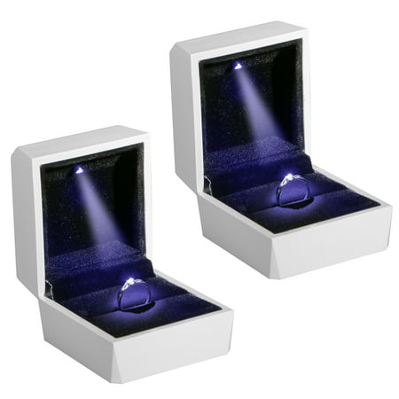 2-pack Night Box Light up LED, Diamond Ring Box White LED Light Velvet Jewelry Gift for Wedding Proposal