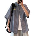 thumbnail image 2 of Camisa a rayas para hombre, camisas informales de moda de media manga con botones para hombre para verano, 2 of 8