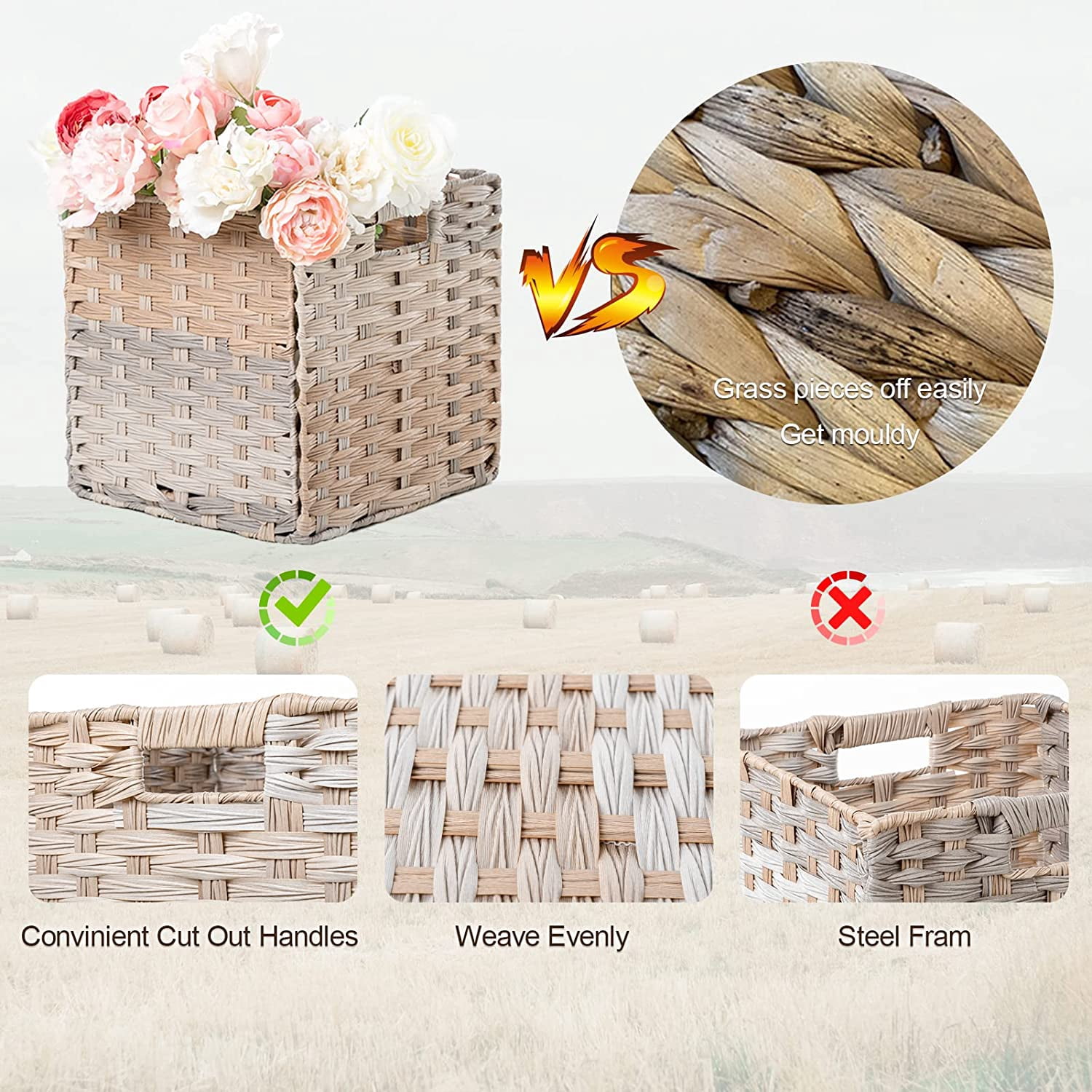 OMERAI Water Wicker Storage Baskets for Organizing Cube Baskets 11.8"x 11.8"x 11.8" 4 Pack
