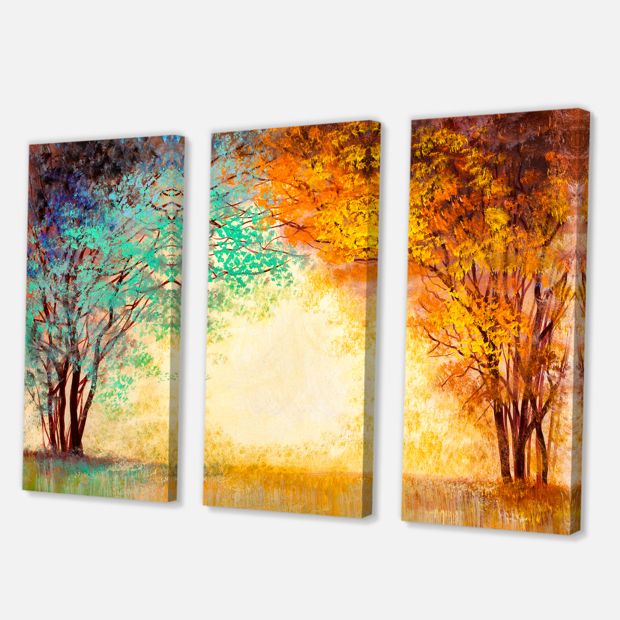 Designart ' Alley Through The Turquise Park In Autumn Sunset ' Traditional Canvas Wall Art Print