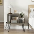 thumbnail image 5 of Gymax Record Player Stand Turntable Stand w/ Built-in Charging Station Metal Legs Gray, 5 of 10