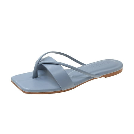 

YanHoo Ladies Flat Sandals Women Clip Square Toe Leather Strap Slippers Summer Casual Shoes Sandals
