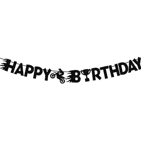 Happy Birthday Banner, Black Glitter, Dirt Bike Motocross Theme, Party Decoration