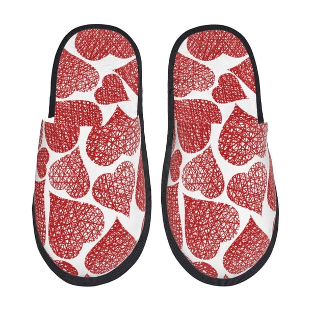 Fotbe Hearts Pantuflas Peludas para Mujer con Estampado, Zapatillas de Peluche, Zapatos de Invierno para Casa, Uso Interior y Exterior-Large