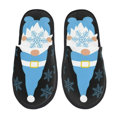 Balery Christmas Gnome Snowflake Slient Indoor Furry Fleece Comfort House Shoes Soft Non-Slip Home Shoes Cotton slippers House Slippers-- Medium