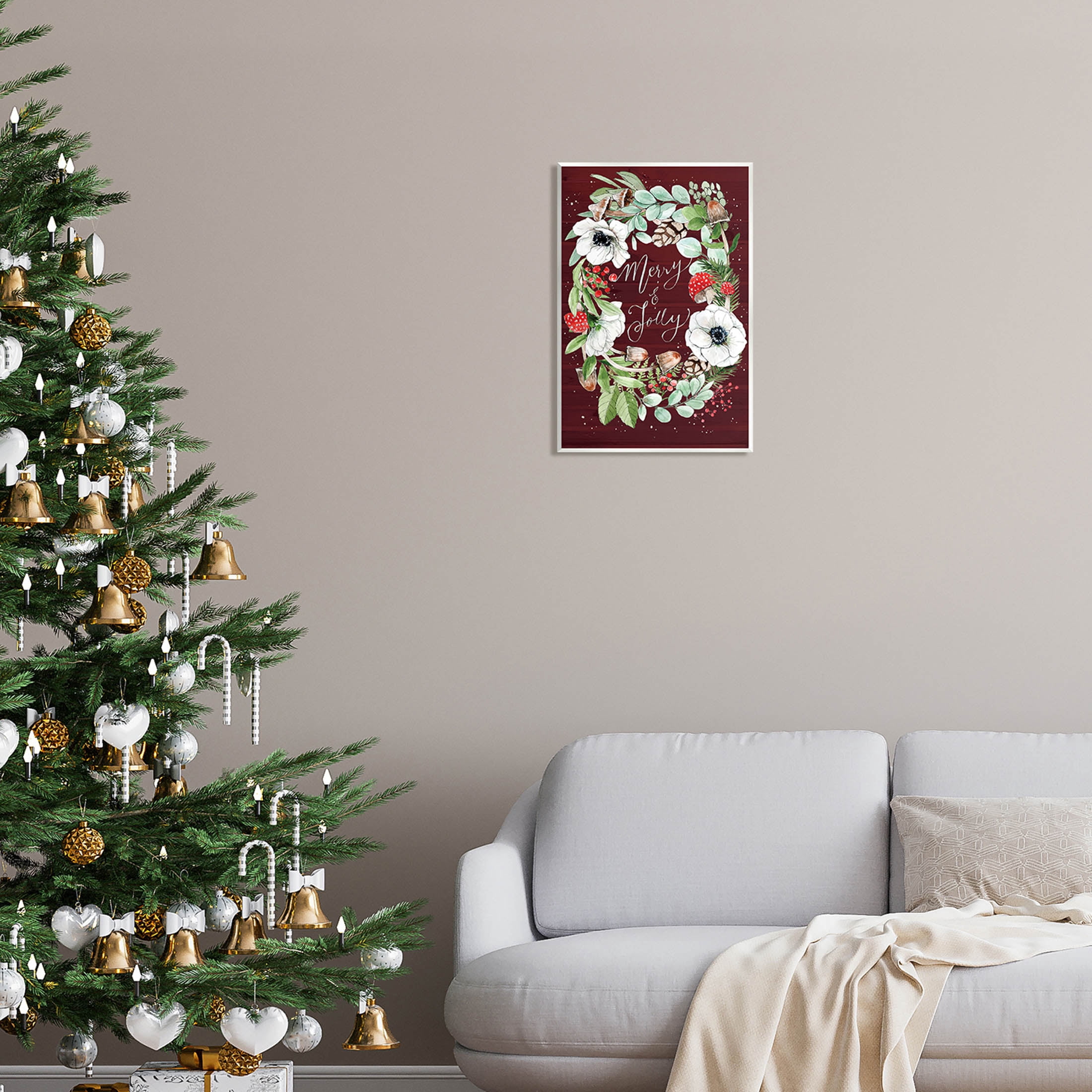 Merry & Jolly Seasonal Mushroom Wreath Holiday Graphic Art Unframed Art Print Wall Art