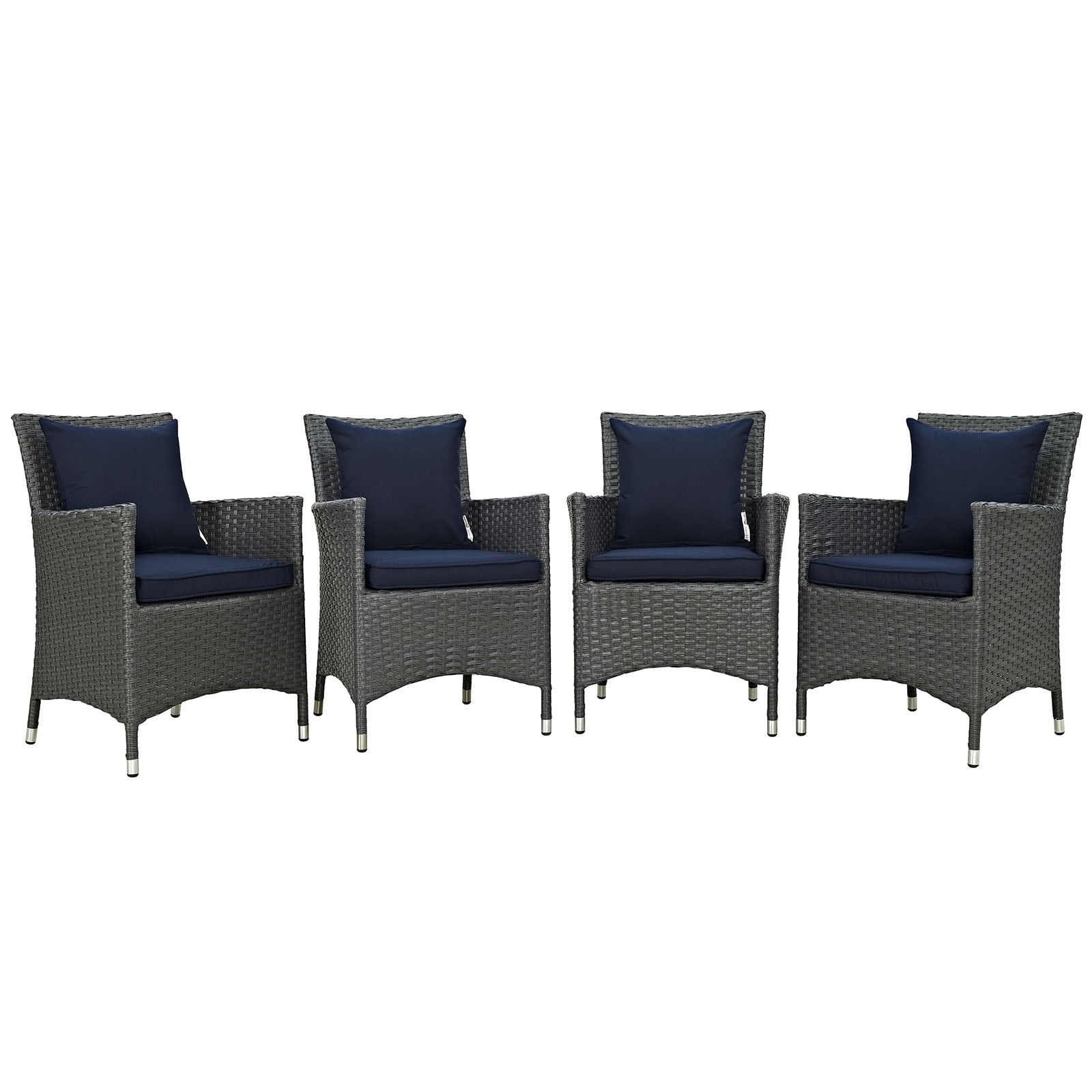 Modern Contemporary Urban Design Outdoor Patio Balcony Four PCS Dining Chairs Set, Navy Blue ...