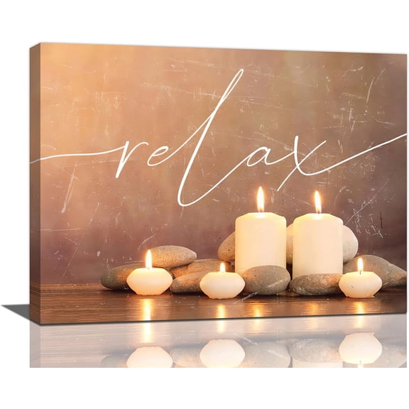 Zen Bathroom Canvas Wall Art Spiritual Pictures Wall Decor Candles and Stones Spa Relax Art Meditation Room Decoration Prints for Yoga Contemplation Bedroom Living Room 16"x12"