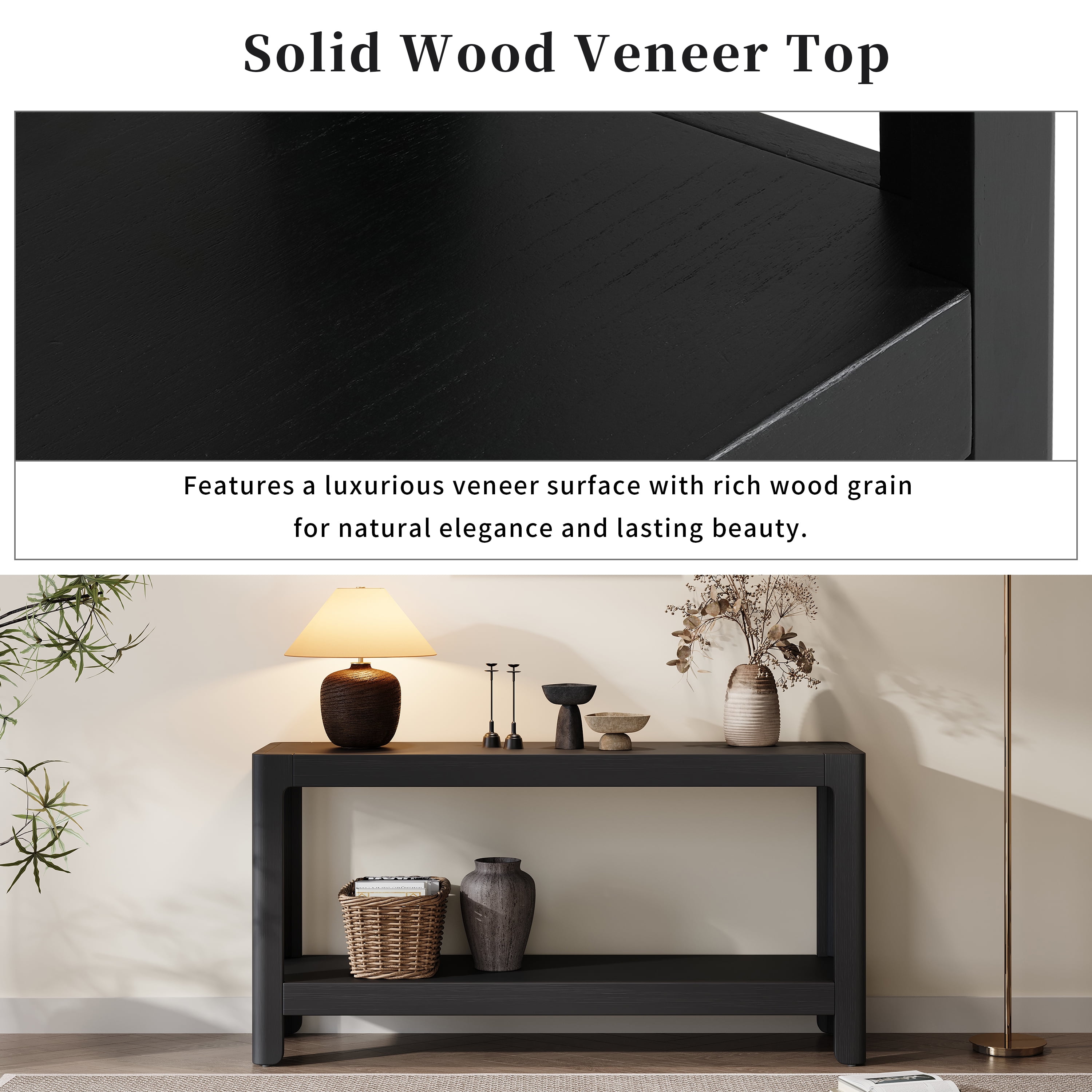 Euroco 59-Inch Narrow Long Console Table,Farmhouse Wood Entryway Table with 2-Tier Shelves for Living Room,Hallway,Entrance, Foyer, Behind Couch,Black