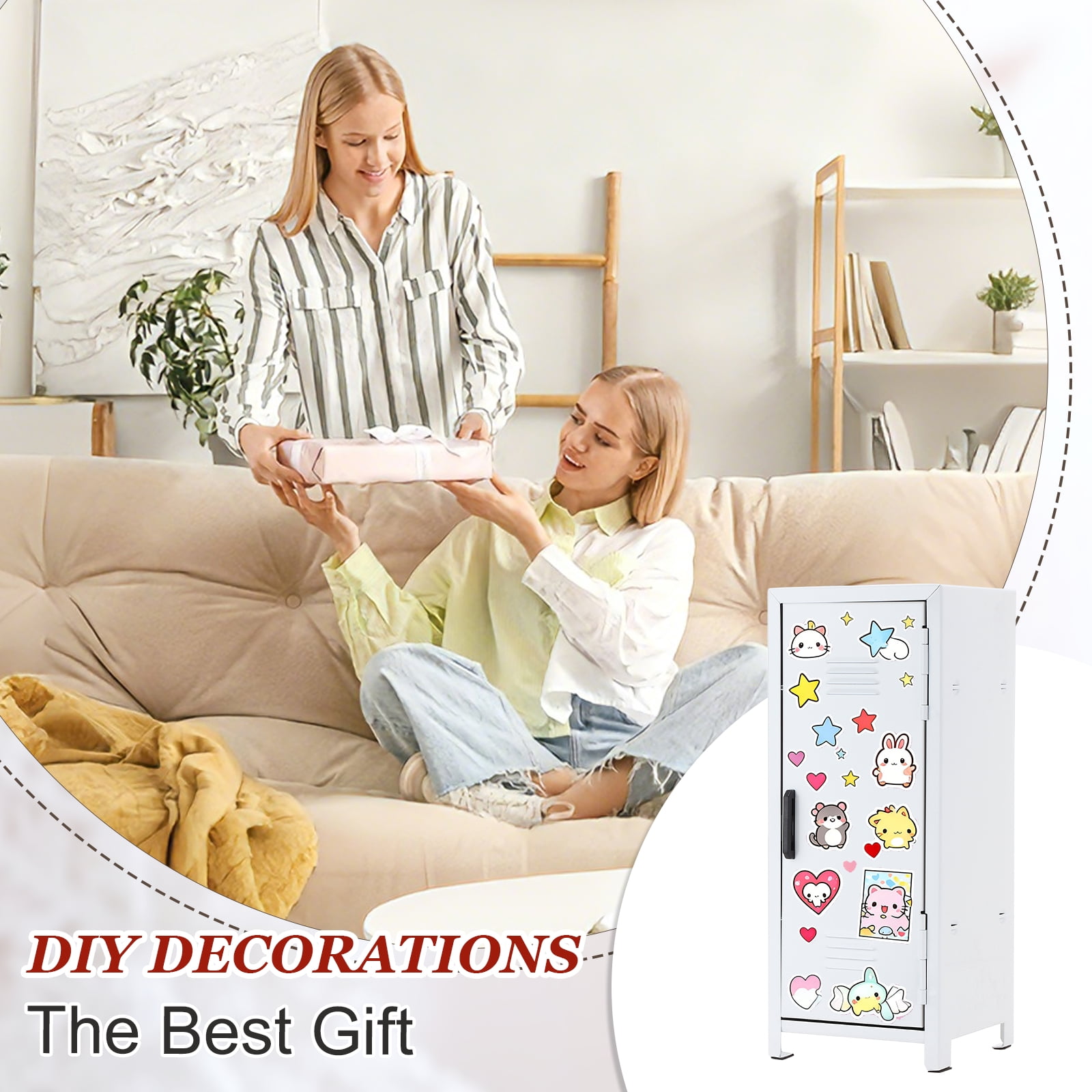 Mini Locker 4.3 x 10.8 Inch, 2 Pcs Small Locker with Lock Keys, Metal Money Safe Storage Box for Desk Bedroom, White/Black