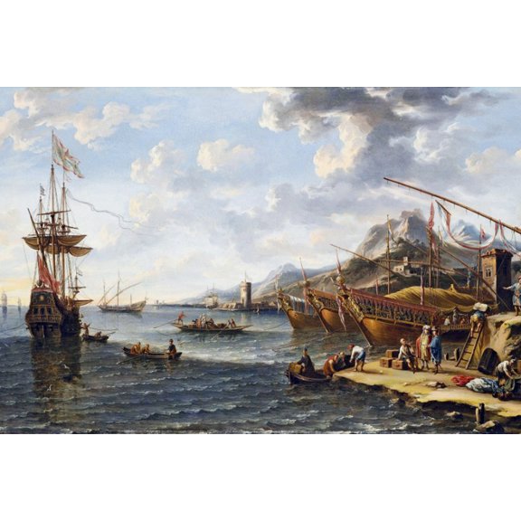 24x36 gallery poster, A Mediterranean Harbor by Laureys a Castro