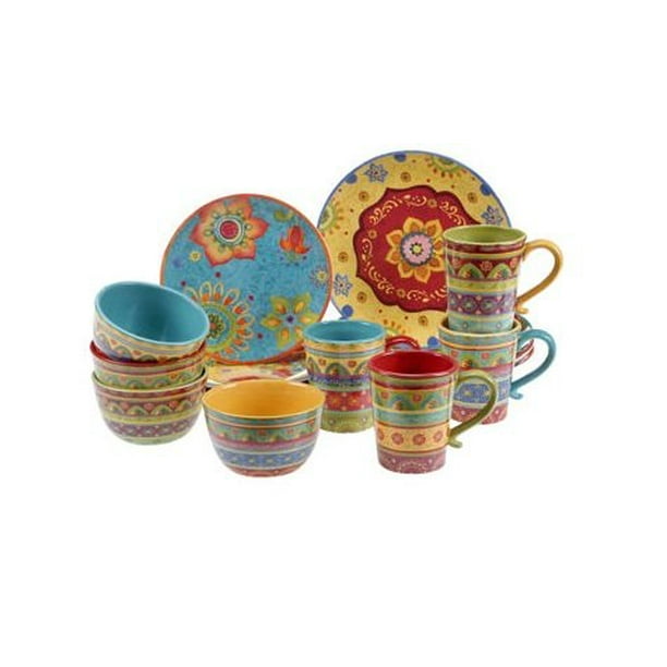 Vibrant, Beautiful, Colorful 100 Ceramic 16pc Dinnerware Set