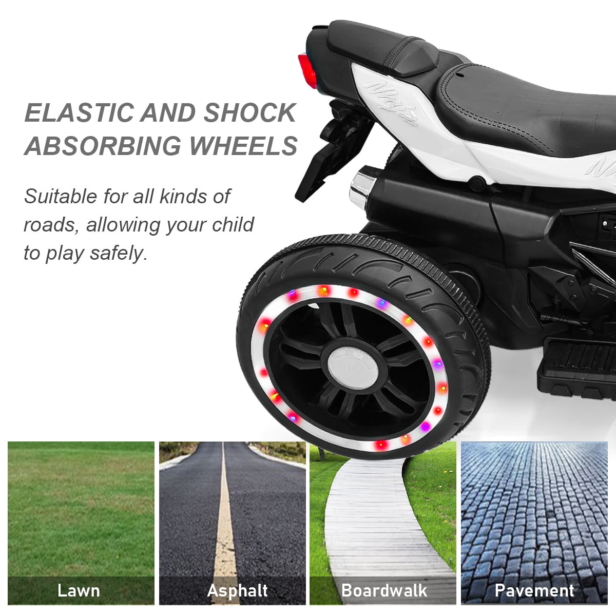 HNH 12V Ride on Motorcycle for Kids, Electric Dirt Bike with LED Light, Bluetooth Music, Motorbike Ride on Toy for 3-6 Year Olds
