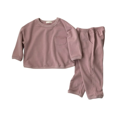 

Toddler Boy Outfit Autumn Solid Cotton Long Sleeve Long Pants Sleepwear Clothes Set Toddler Boy Clothes Pink 5 Years-6 Years