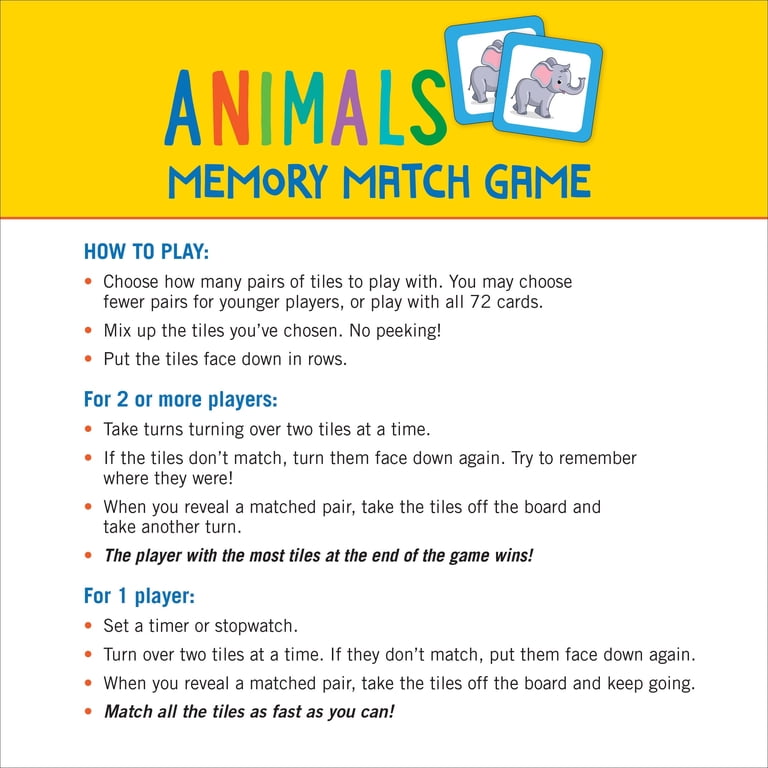 Peter Pauper Press Animals Memory Match Game, 72 Cards photo 4