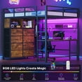 thumbnail image 4 of Afuhokles Full Size Loft Bed with Desk and 8 Storage Drawers, LED Metal Loft Bed with Power Outlet, 2 Shelves and Clothing Rack, Rustic Brown, 4 of 8